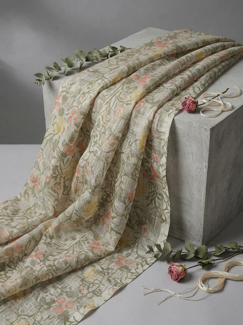 Multicolor Vintage Floral Botanical Kota Doria Digital Printed Fabric