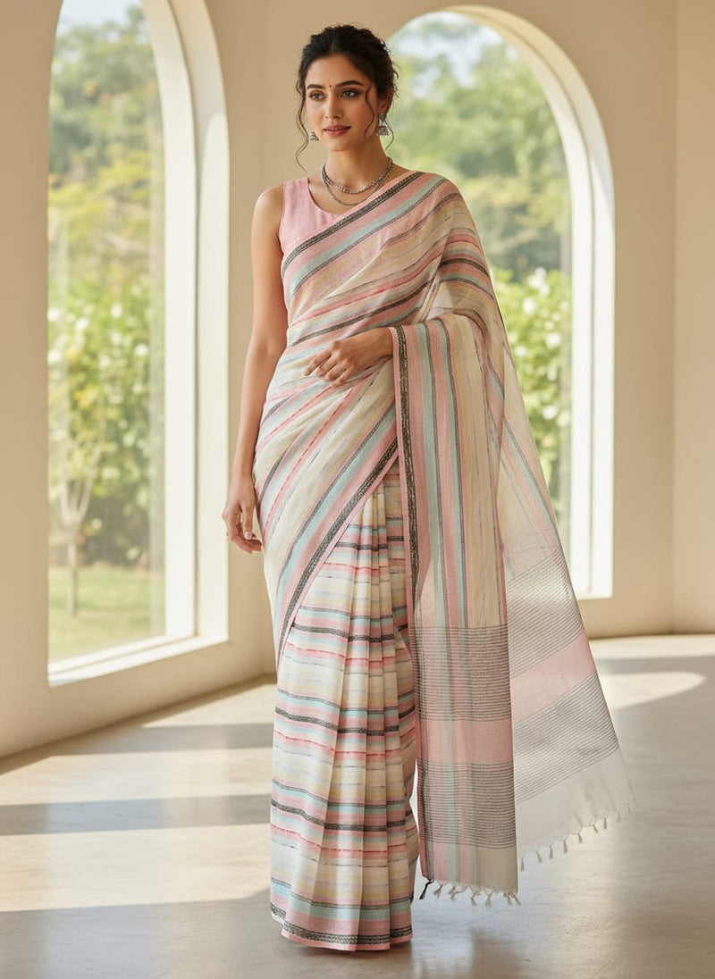 Blurry Strips Kota Doria Digital Printed Fabric Material