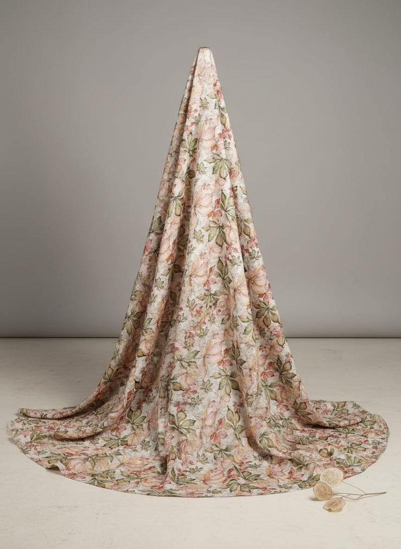 Gorgeous Leaves Printed Tusser Silk Fabric Material