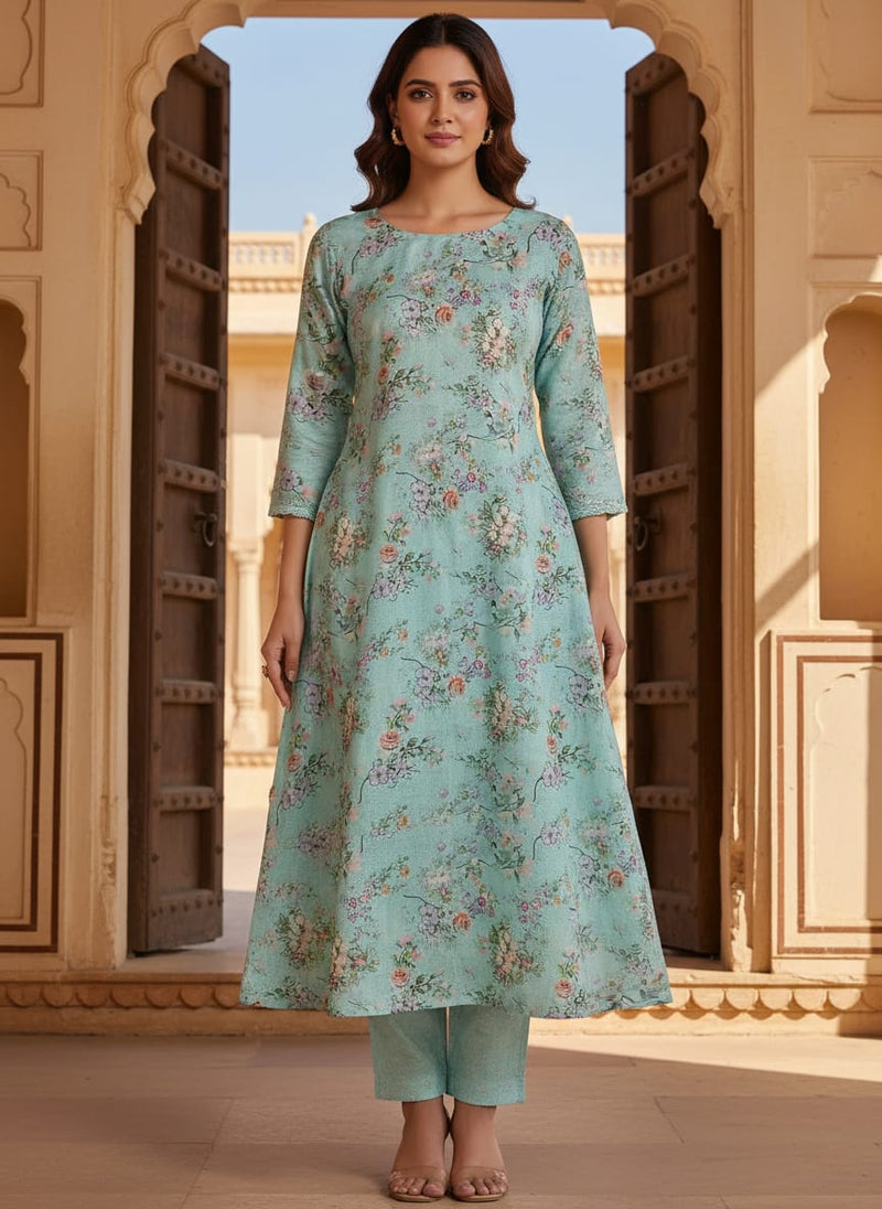 Tusser Silk Fabric Material with Decorative Flower Valley