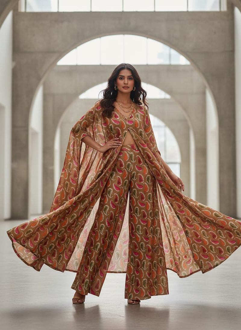 Tusser Silk Fabric Material with Colorful Paisley Print
