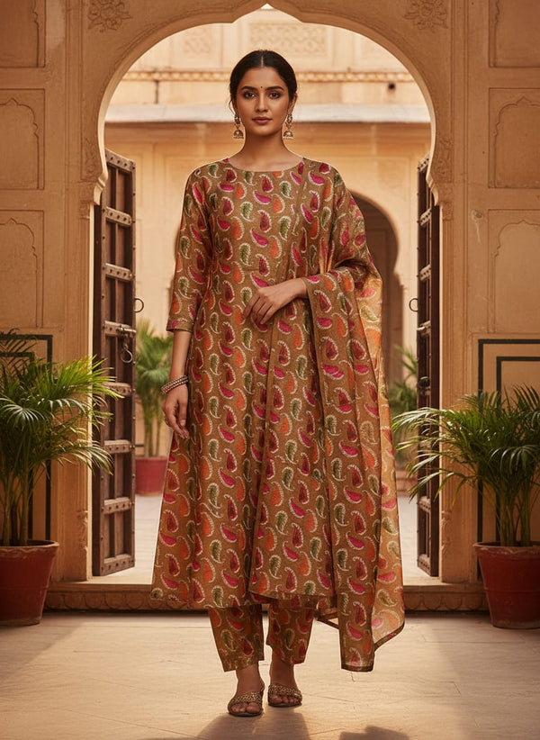 Tusser Silk Fabric Material with Colorful Paisley Print - A-Line Kurta with Salwar Lookbook - TS-0-MA021173-110 - alternate view