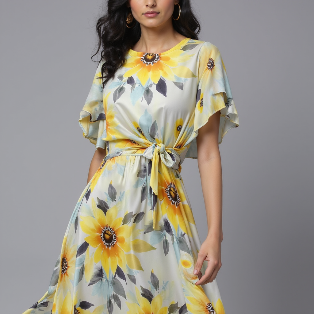 Morden Classic Yellow Sunflower Digital Printed Fabric - Pure Chiffon