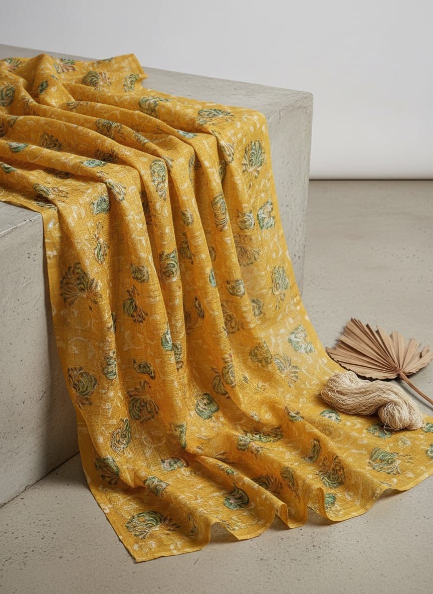 Gorgeous Floral and Leaves Kota Doria Printed Fabric Materials