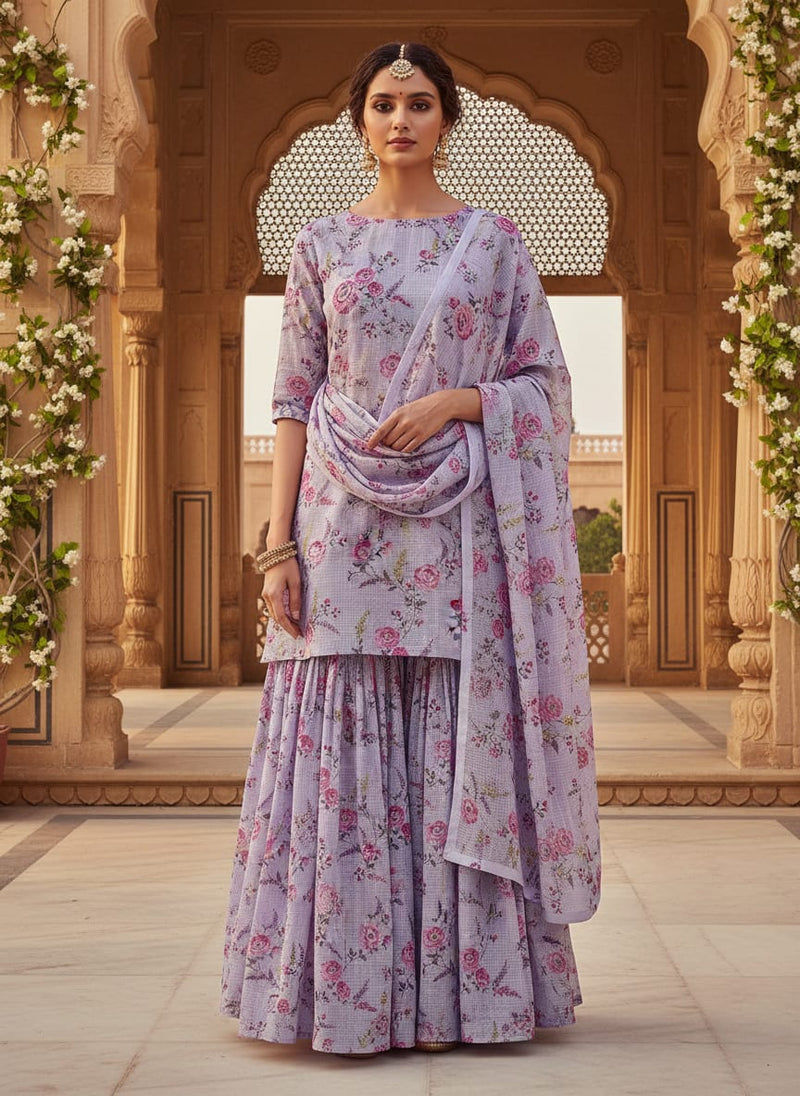 Gorgeous Pink Floral Velly Kota Doria Printed Fabric Material