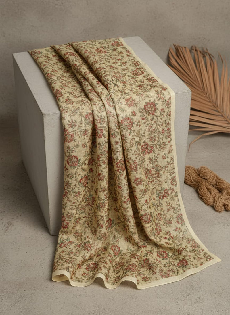 Gorgeous Yellow Floral Velly Kota Doria Fabric Material