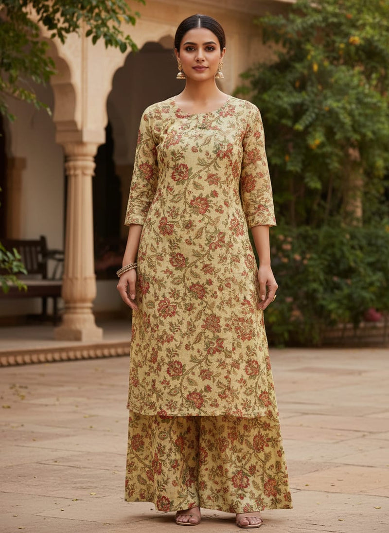 Gorgeous Yellow Floral Velly Kota Doria Fabric Material