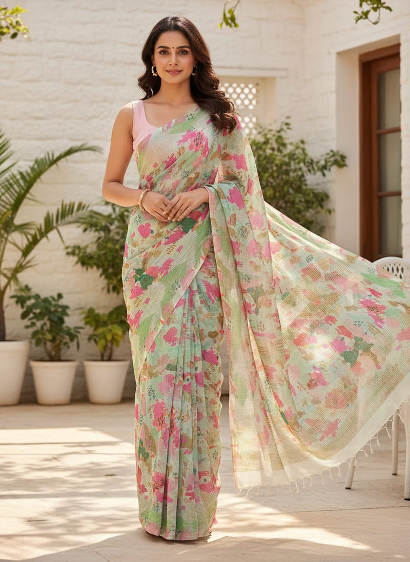 Gorgeous Multicolor Abstract Printed Kota Doria Fabric Material