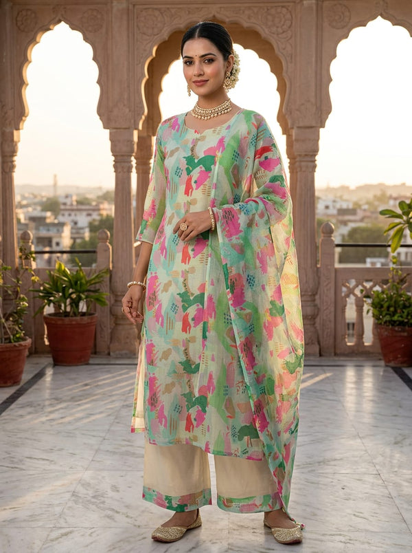 Multicolor Abstract Brush Stroke Pattern Kota Doria Digital Printed Fabric - Straight Kurta with Palazzo Lookbook - KD-0-PA7083-110 - alternate view