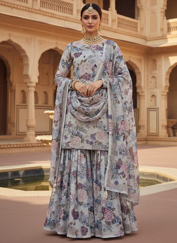 Gorgeous Kota Doria Bunch of Flower Digital Printed Fabric Material - Gharara Set Lookbook - KD-0-PA7141-110 - alternate view