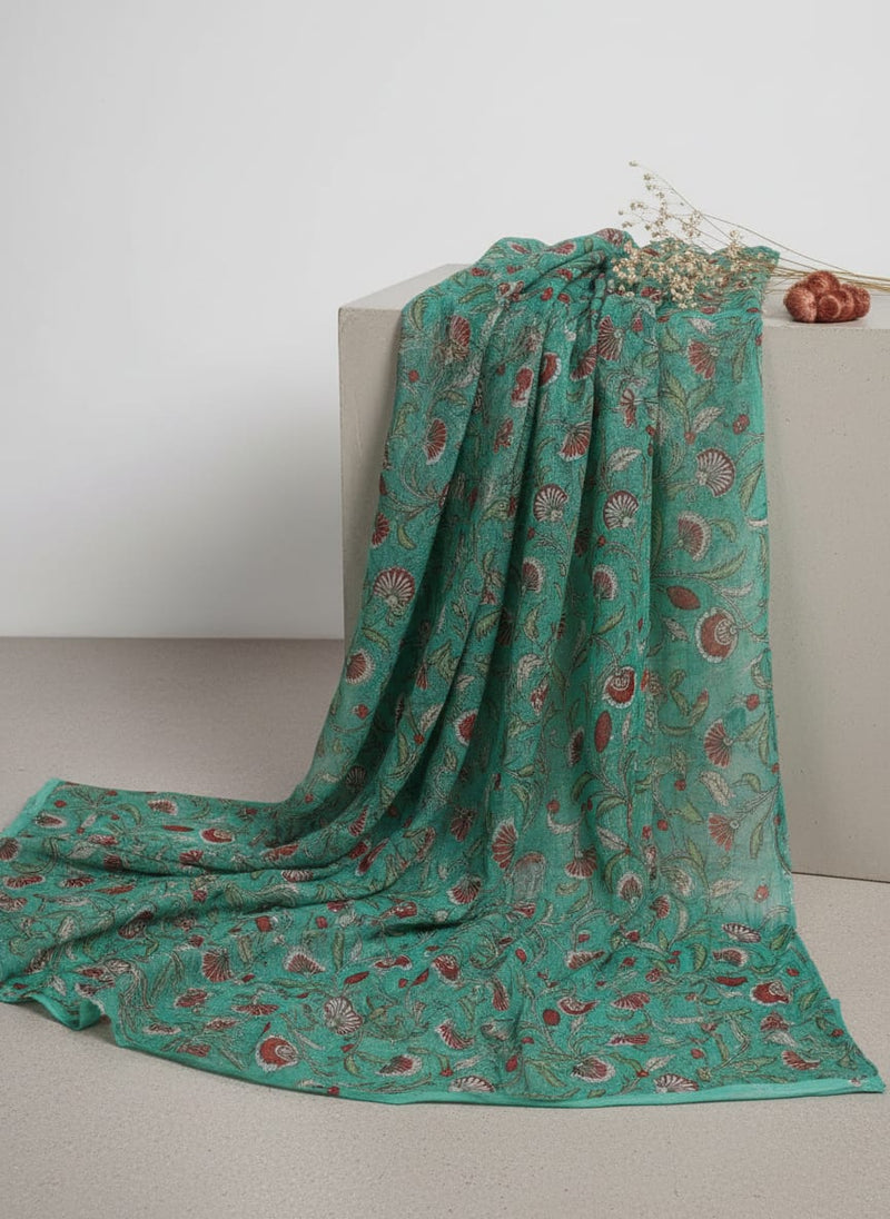 Gorgeous Kota Doria Fabric material with Decorative Floral Leaves