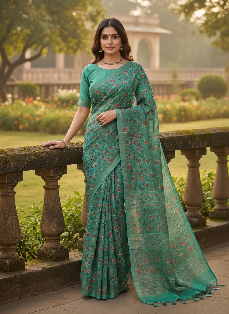 Gorgeous Kota Doria Fabric material with Decorative Floral Leaves