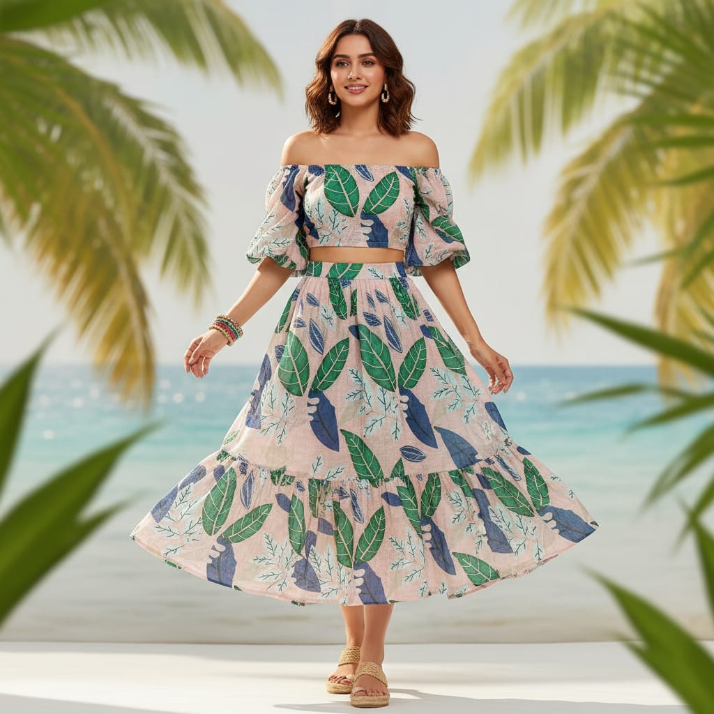 Gorgeous Kota Doria Digital Printed Fabric Material with Big Leaves