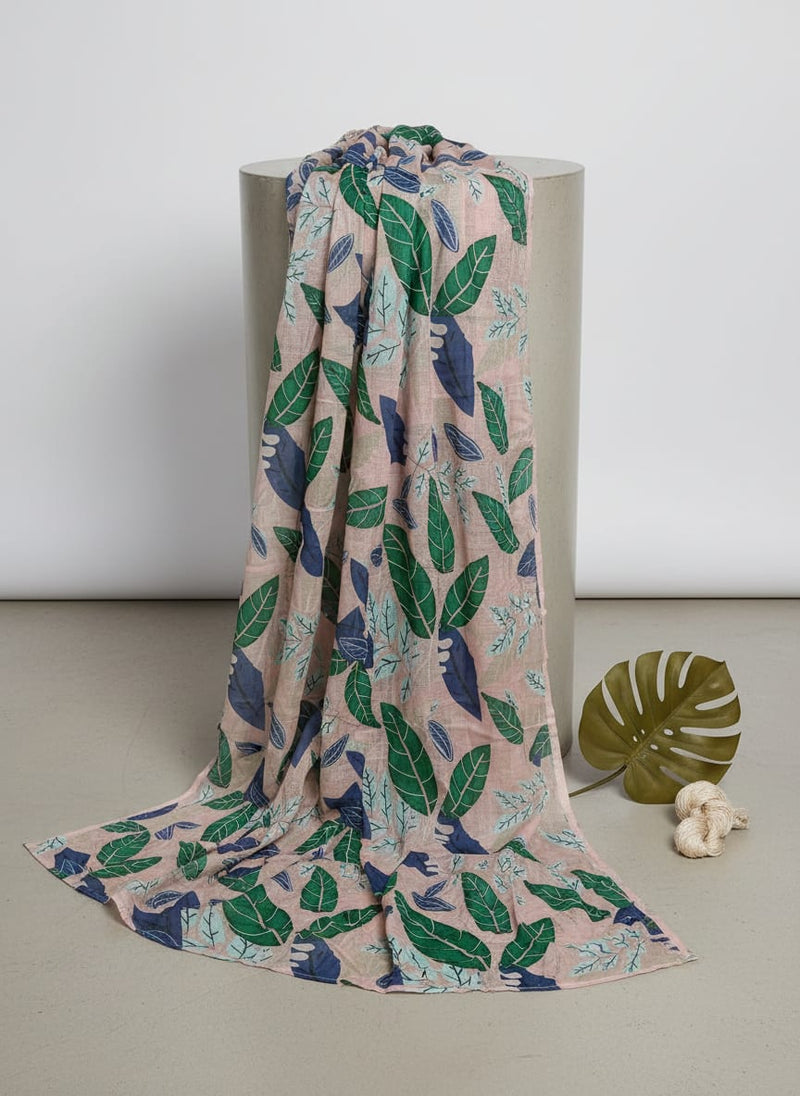 Gorgeous Kota Doria Digital Printed Fabric Material with Big Leaves