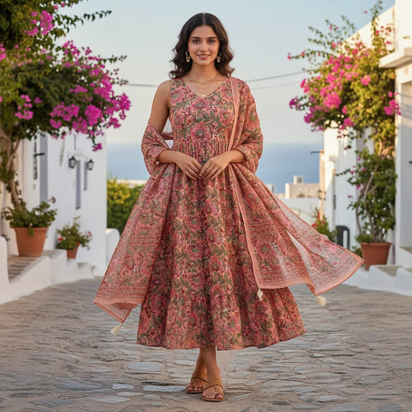 Gorgeous Floral and Leaves Kota Doria Digital Printed Fabric Material - alternate view