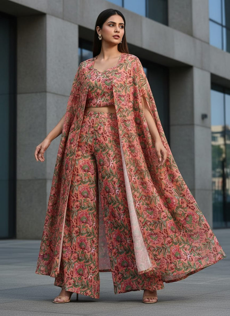 Gorgeous Floral and Leaves Kota Doria Digital Printed Fabric Material