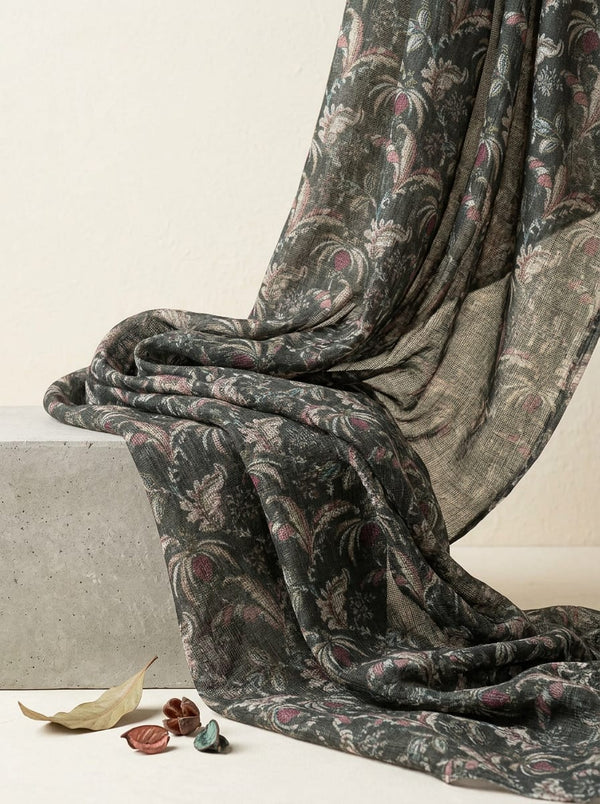 Grey Ethnic Floral Jaal Kota Doria Digital Printed Fabric - Fabric Editorial Studio Flatlay Lookbook - KD-0-MA023798-110