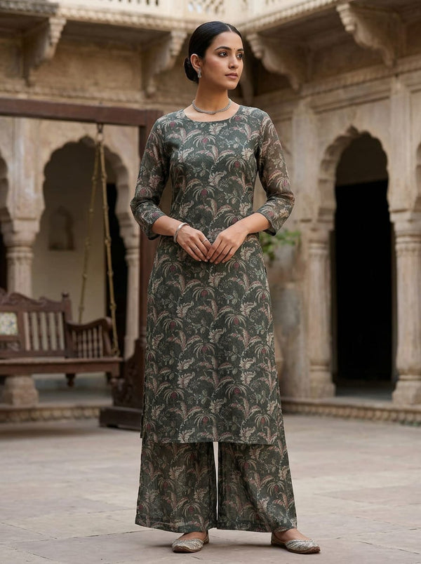 Grey Ethnic Floral Jaal Kota Doria Digital Printed Fabric - Straight Kurta with Palazzo Lookbook - KD-0-MA023798-110 - alternate view