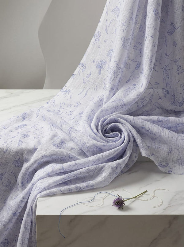 Grey Faded Floral Sketch Print Kota Doria Digital Printed Fabric - Fabric Editorial Studio Flatlay Lookbook - KD-0-PA7139-110