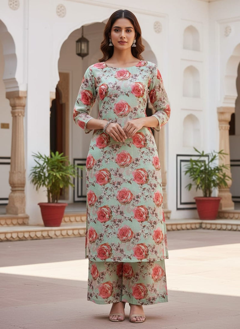 Gorgeous Floral Printed Kota Doria Fabric for Classy Dress Making