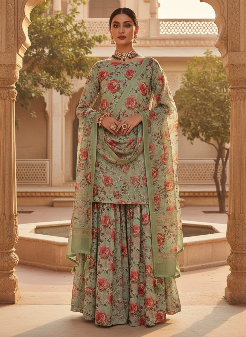 Gorgeous Floral Printed Kota Doria Fabric for Classy Dress Making