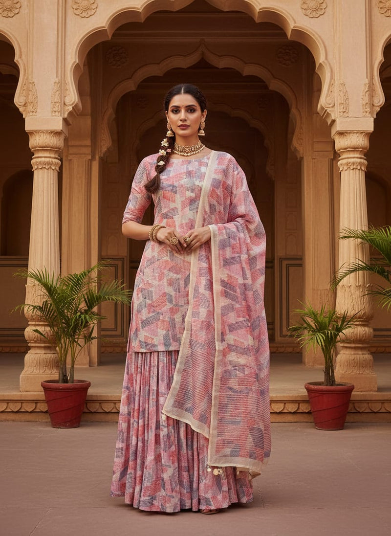 Gorgeous Abstract Print Kota Doria Digital Fabric Material for Classy Outfits