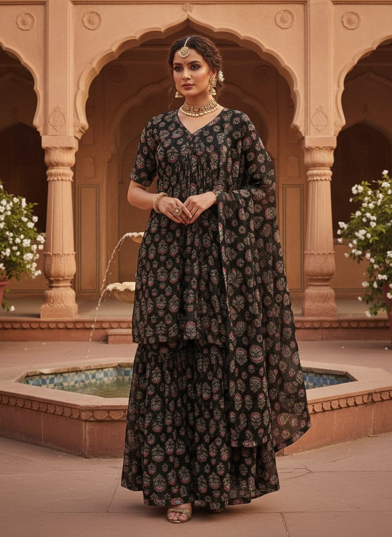 Classy Kota Doria Damask Floral Butti Printed Fabric Material