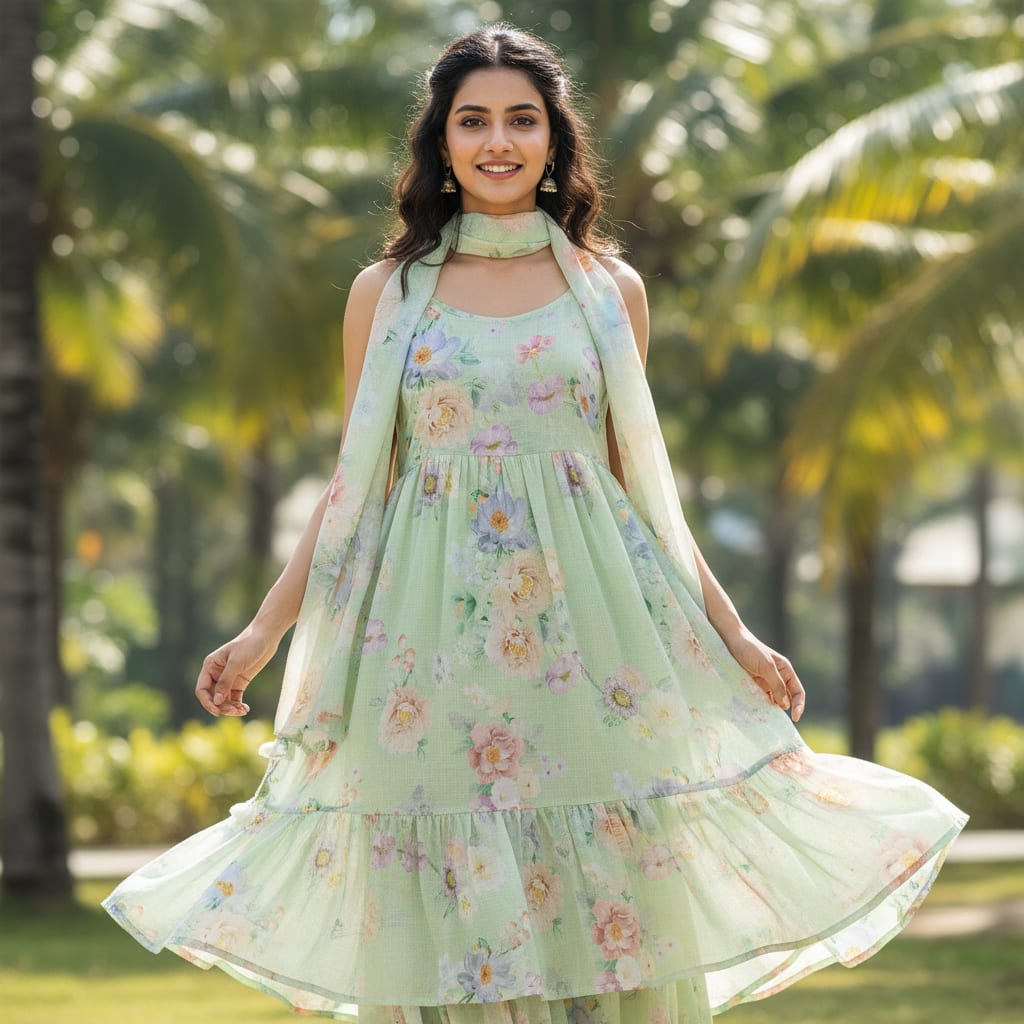 Classy Kota Doria Digital Printed Fabric with Gorgeous Bunch of Flower