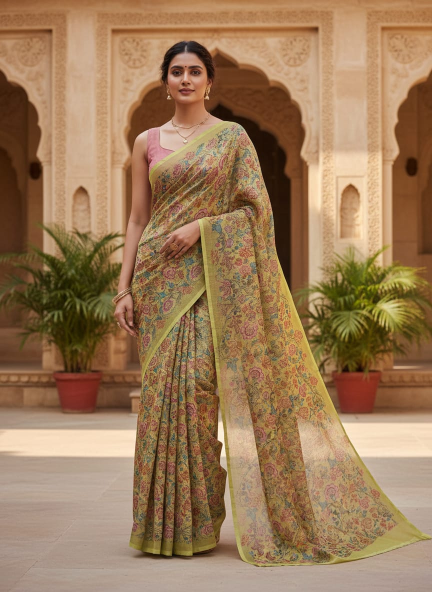 Gorgeous Floral Kota Doria Fabric Material for Classy Outfit Making