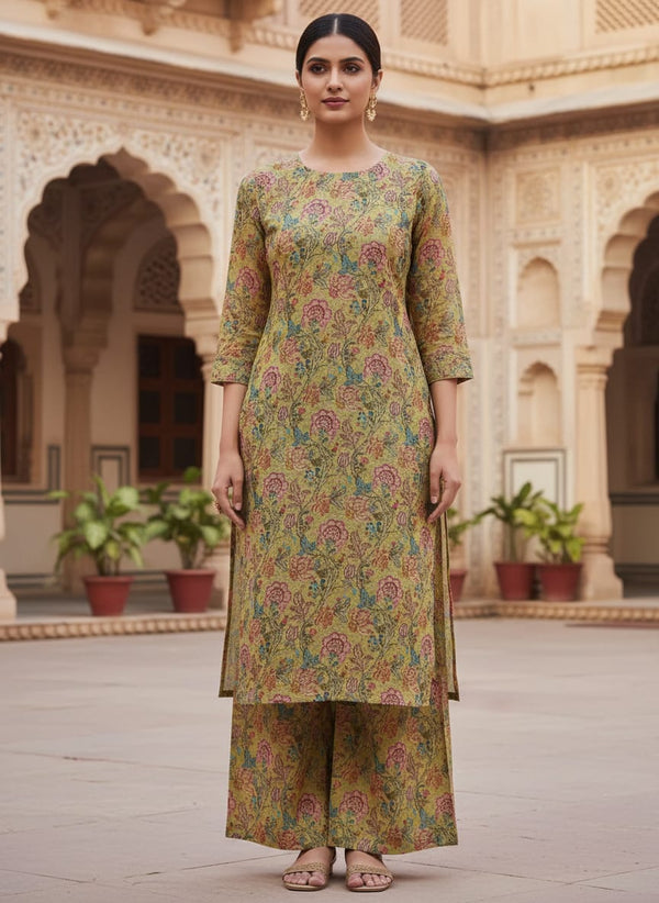 Gorgeous Floral Kota Doria Fabric Material for Classy Outfit Making - Straight Kurta with Palazzo Lookbook - KD-0-MA021993-110 - alternate view