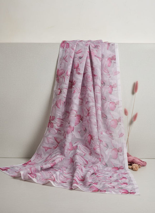 Gorgeous Pink and White Floral Printed Kota Doria Fabric Material - Fabric Editorial Studio Flatlay Lookbook - KD-0-PA11061-110
