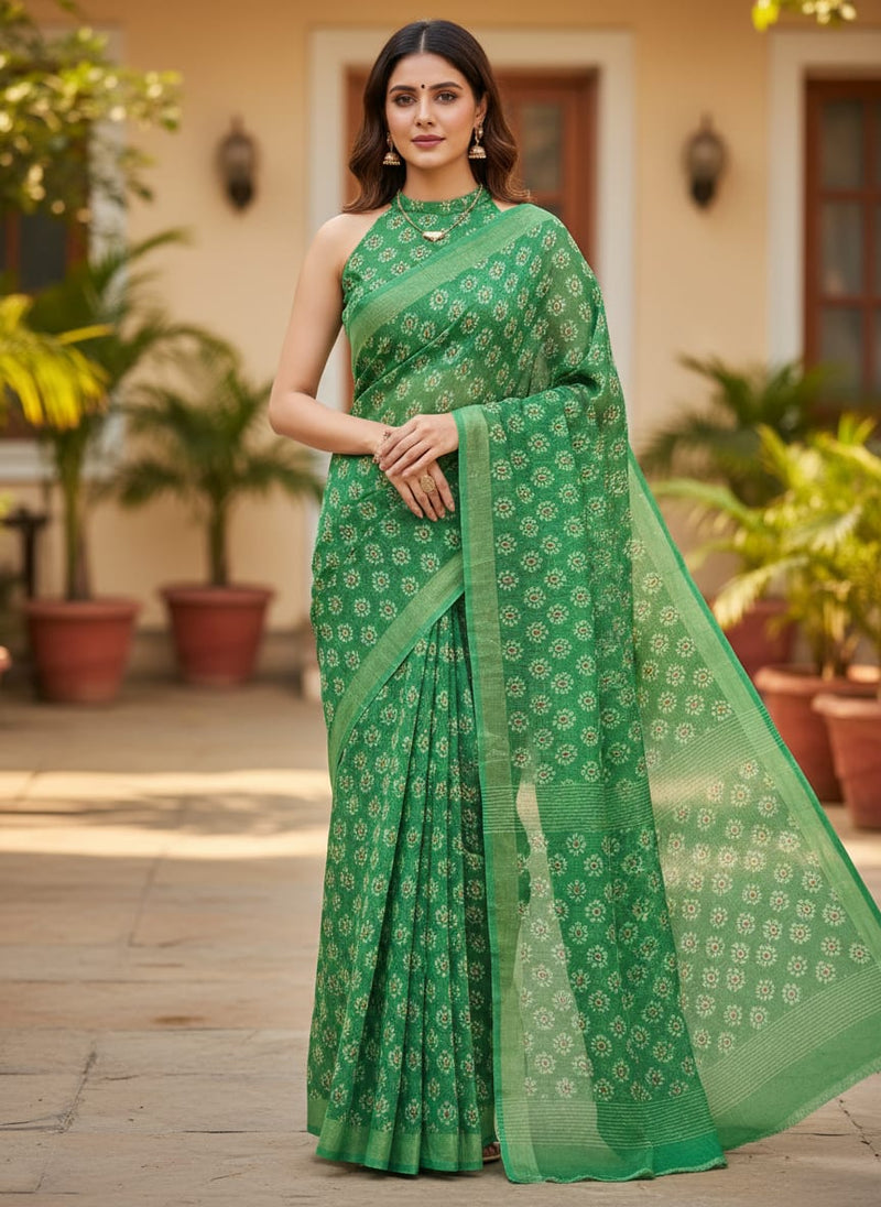 Enchanting Damask Print on Exquisite Kota Doria Fabric Material