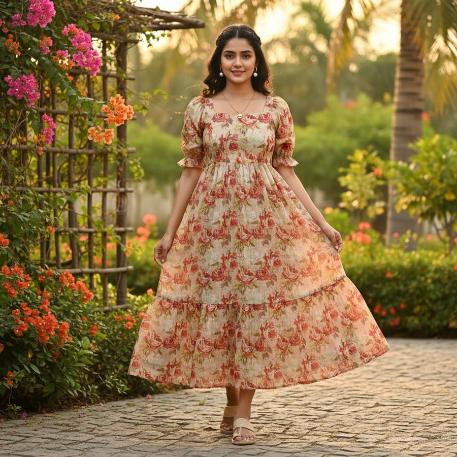 Gorgeous Floral Kota Doria Fabric | Red, Green, Cream | FAB VOGUE Studio