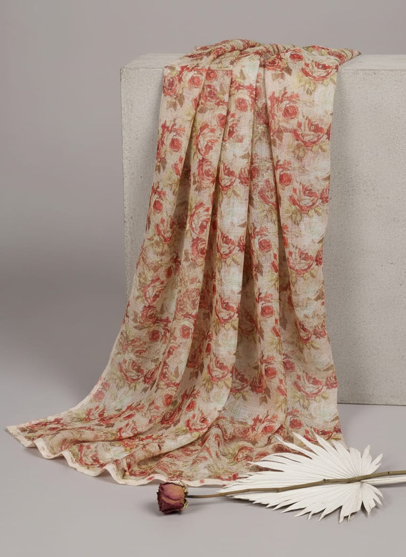 Gorgeous Floral Kota Doria Fabric | Red, Green, Cream | FAB VOGUE Studio