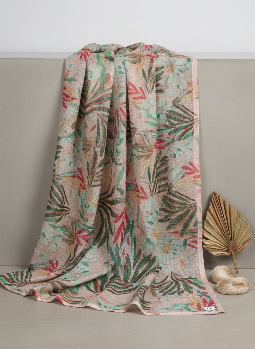 Gorgeous Decorative Leaves Kota Doria Fabric Material