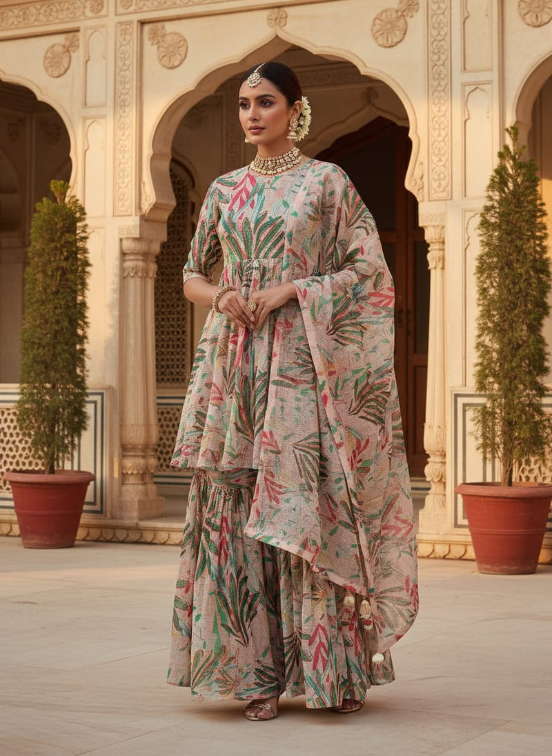 Gorgeous Decorative Leaves Kota Doria Fabric Material