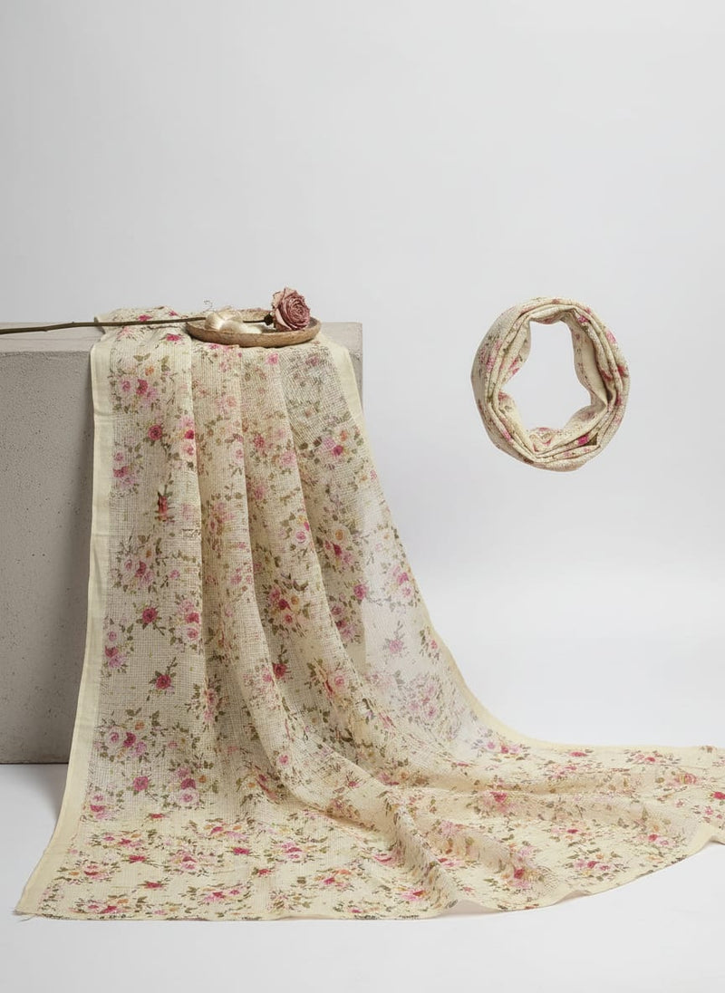 Kota Doria Fabric Material of Printed Floral Blooms