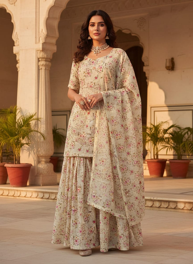 Kota Doria Fabric Material of Printed Floral Blooms