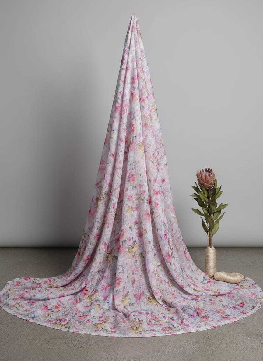Stunning Multicolor Flower Digital Print on Elegant Kota Doria Fabric Material