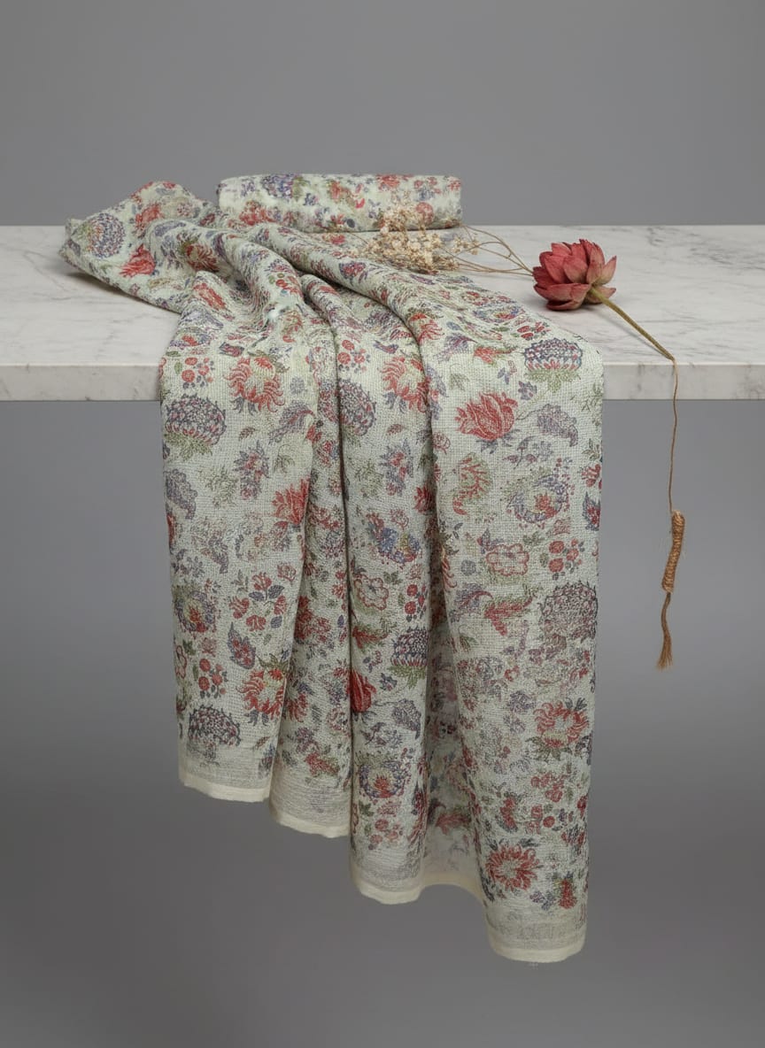 Gorgeous Floral and Leaf Digital Printed Kota Doria Fabric Material