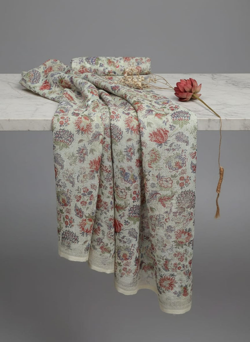 Gorgeous Floral and Leaf Digital Printed Kota Doria Fabric Material