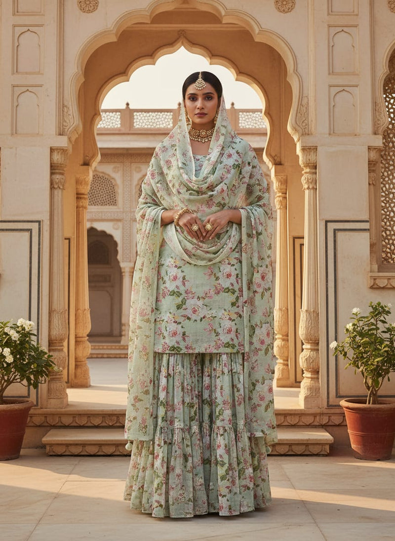 Gorgeous Kota Doria Floral Fabric Material for Making Classy Outfits