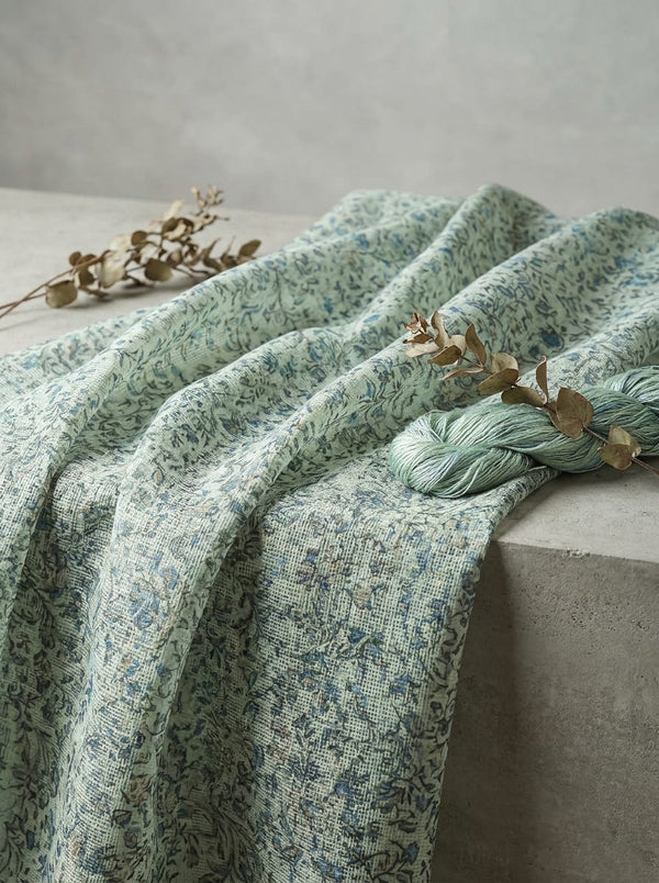 Green and Blue Vintage Floral Damask Kota Doria Digital Printed Fabric - Fabric Editorial Studio Flatlay Lookbook - KD-0-MA023795-110