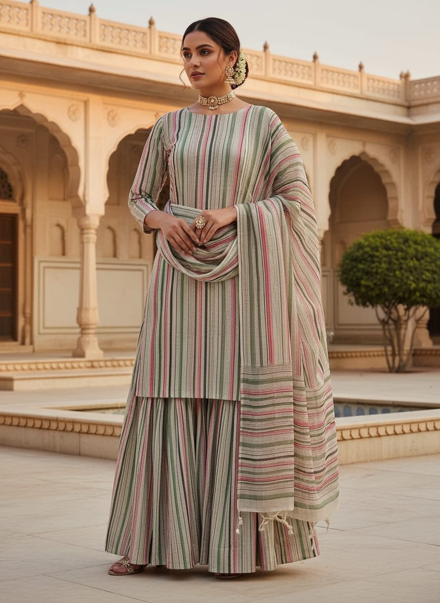 Gorgeous Strips Kota Doria Digital Printed Fabric Material