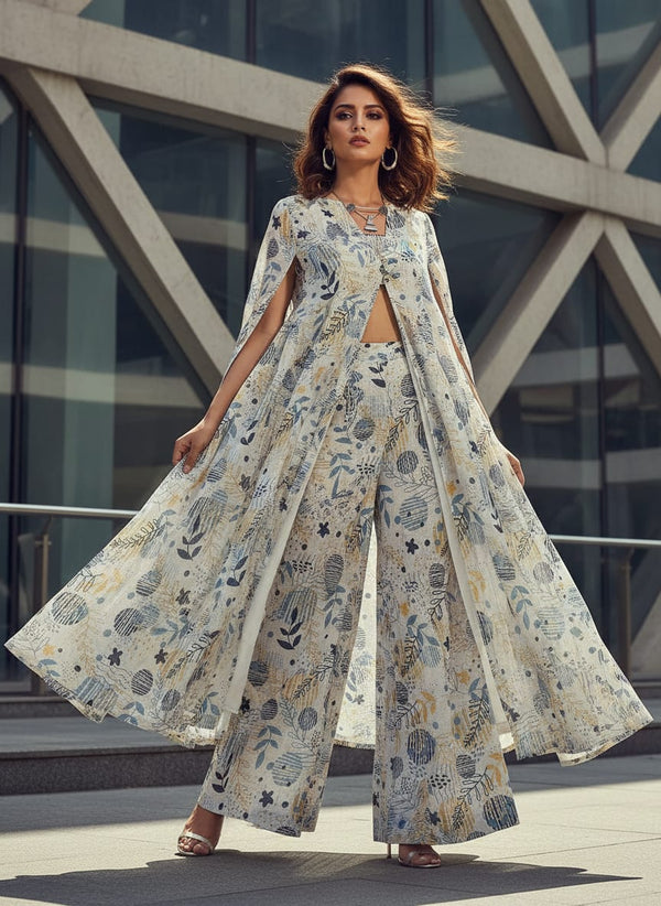 Gorgeous Decorative Kota Doria Digital Printed Fabric for Dress Making - Cape with Palazzo Lookbook - KD-0-PA10080-110 - alternate view