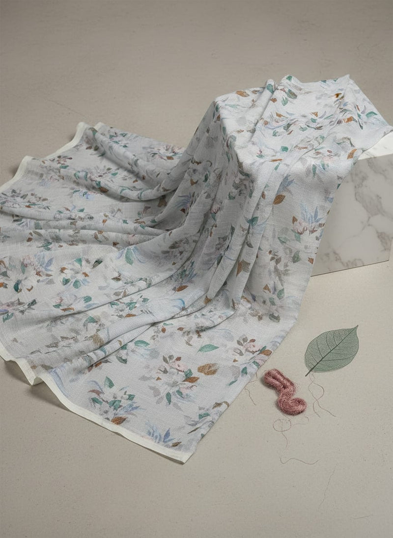 Gorgeous Printed Kota Doria Fabric Material with Bunch Of Flower