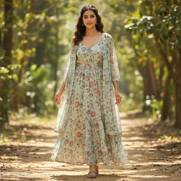 Charming Floral Kota Doria Digital Printed Fabric Material for Dress Making - alternate view