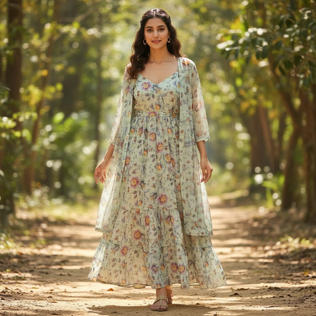 Charming Floral Kota Doria Digital Printed Fabric Material for Dress Making