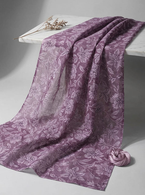 Purple Ethnic Floral Jaal Pattern Kota Doria Digital Printed Fabric - Fabric Editorial Studio Flatlay Lookbook - KD-0-MA022149-110