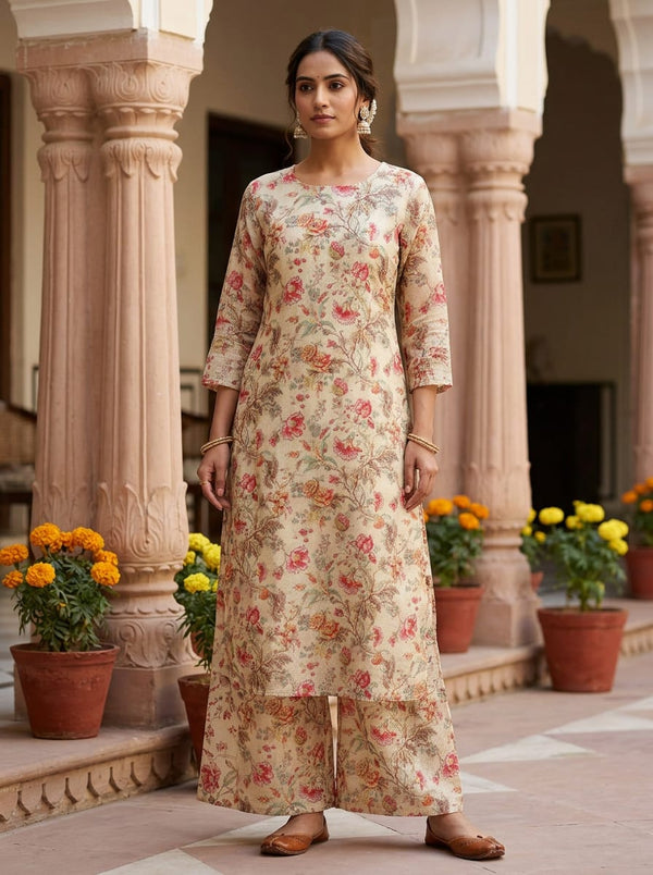 Multicolor Vintage Painterly Floral Kota Doria Digital Printed Fabric - Straight Kurta with Palazzo Lookbook - KD-0-MA021302-110 - alternate view